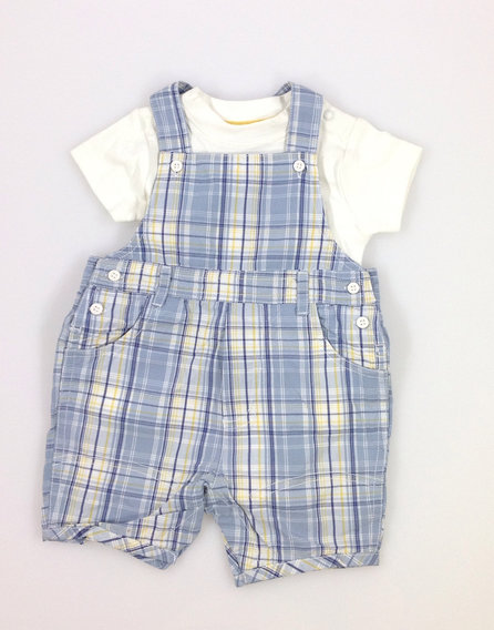 Miniclub kockás baba kantárosnadrág fehér bodyval