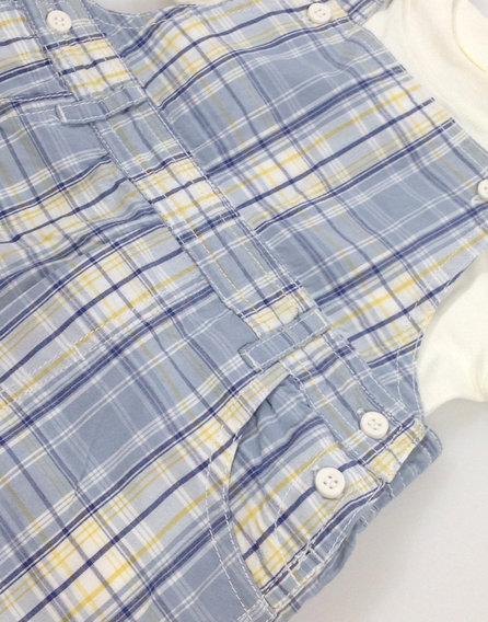 Miniclub kockás baba kantárosnadrág fehér bodyval