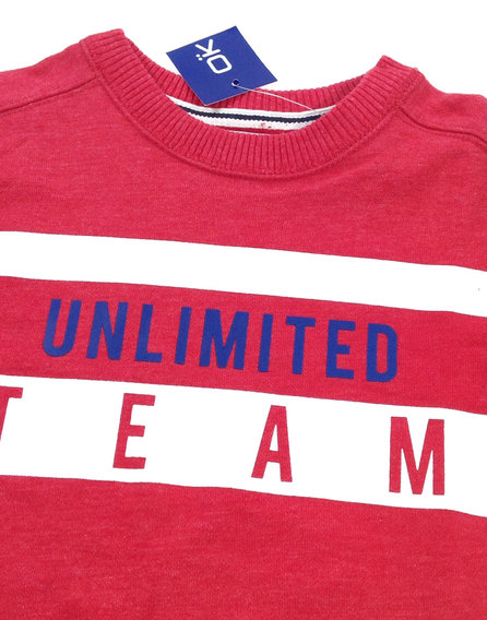 Okaidi piros feliratos fiú pulóver