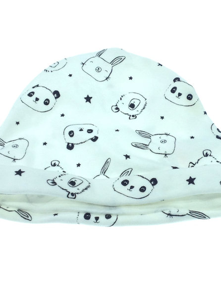 George fehér állatmintás baba sapka