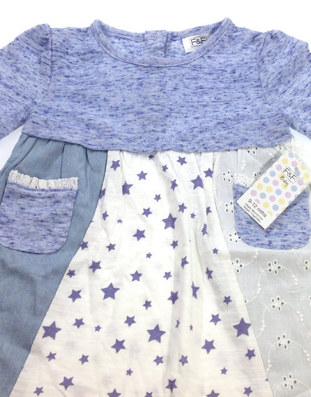F&F kék csillag mintás babaruha