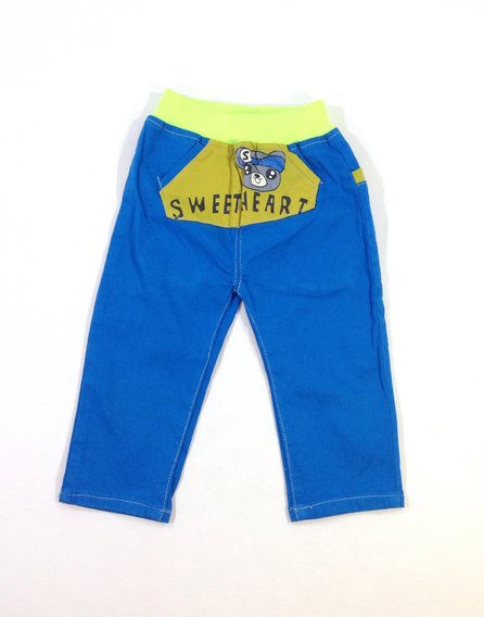 Maci mintás élénk kék baba farmernadrág