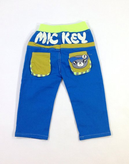 Maci mintás élénk kék baba farmernadrág