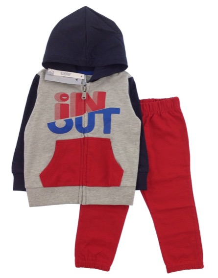 IDEXE kisfiú szürke-piros kapucnis melegítőszett