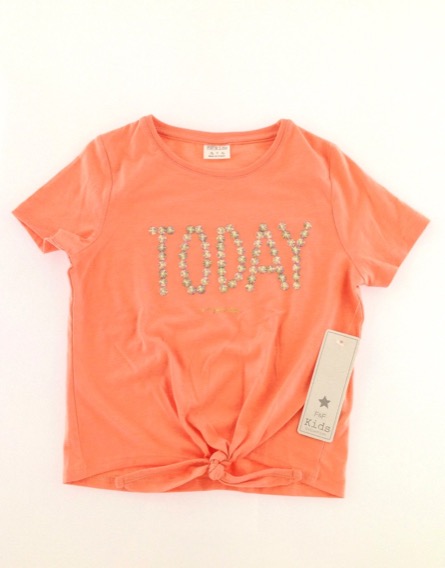 F&F kislány virágmintás lazacszínű póló