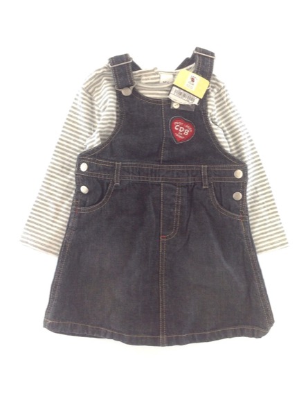 Baby Club kantáros farmerruha csíkos felsővel