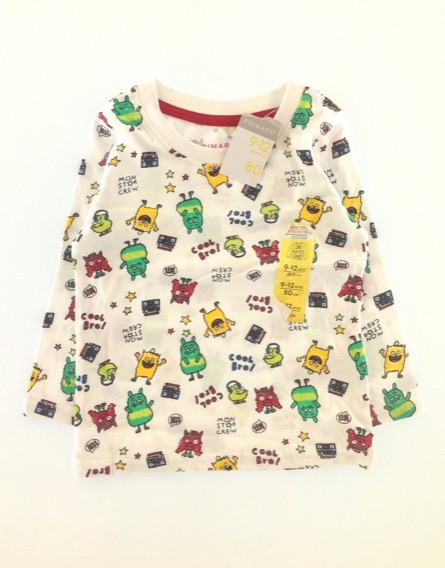 Primark kisfiú szörnyecske mintás fehér felső