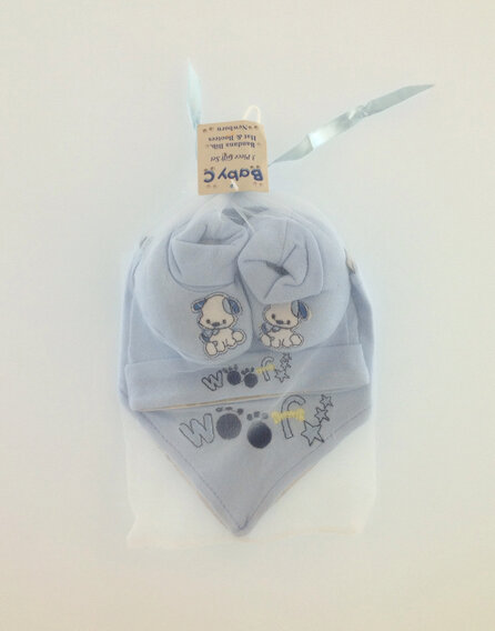 Baby C 3 részes kutyamintás világoskék baba szett