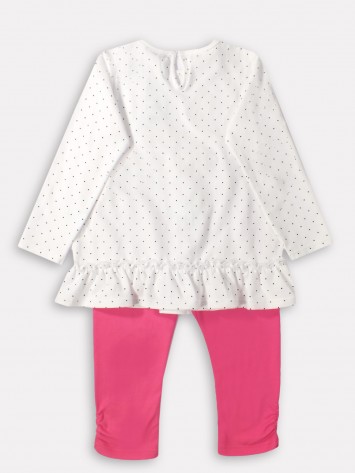 IDEXE nyuszimintás fehér-rózsaszín lányruha szett