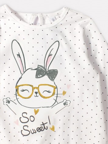 IDEXE nyuszimintás fehér-rózsaszín lányruha szett