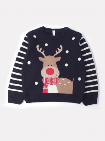 IDEXE karácsonyi rénszarvasmintás sötétkék pulóver