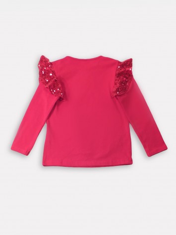 IDEXE feliratos flitteres piros hosszú ujjú felső