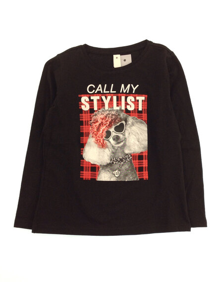 IDEXE kislány kutyamintás fekete felső