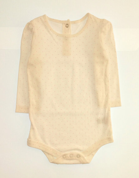 Matalan rózsaszín pöttyös fehér body